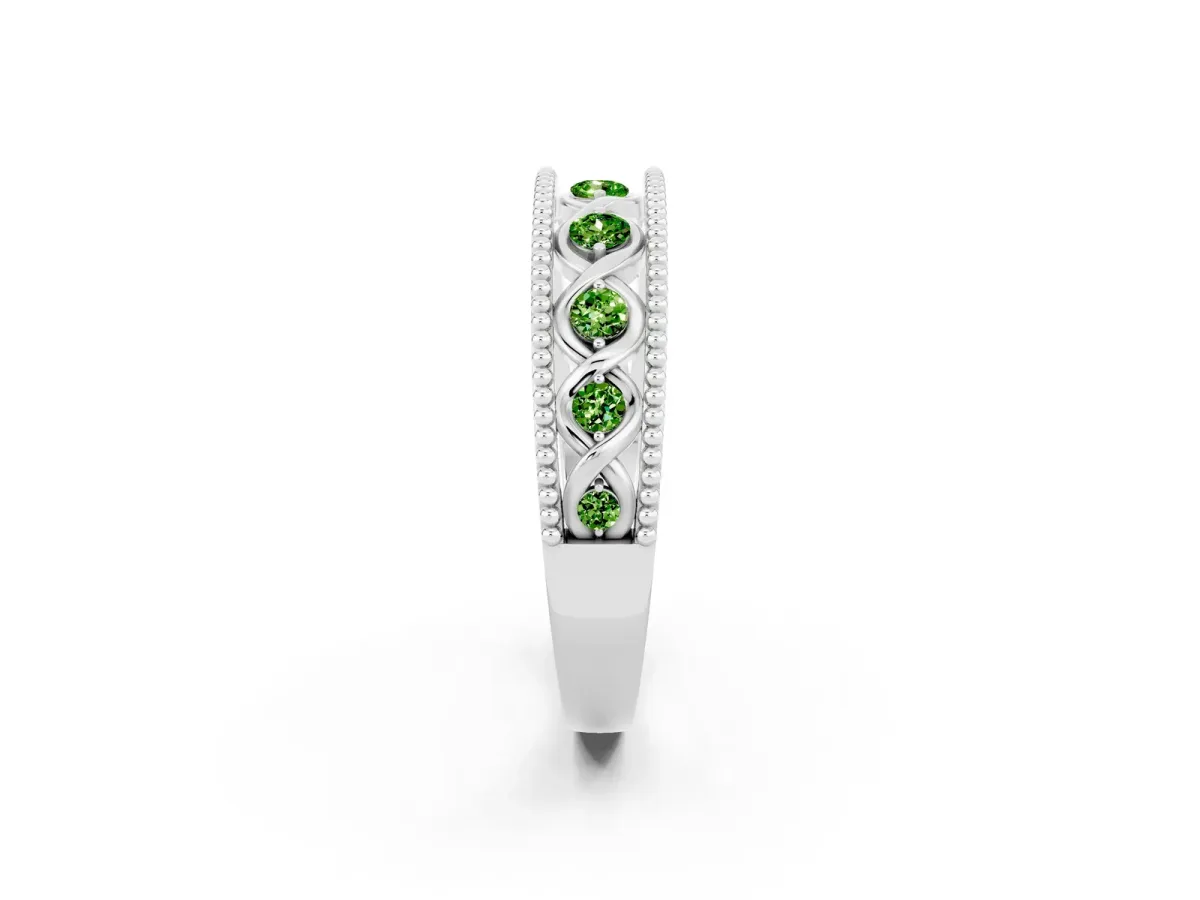 Round Peridot Twist Milgrain Band with Bezel Setting Platinum