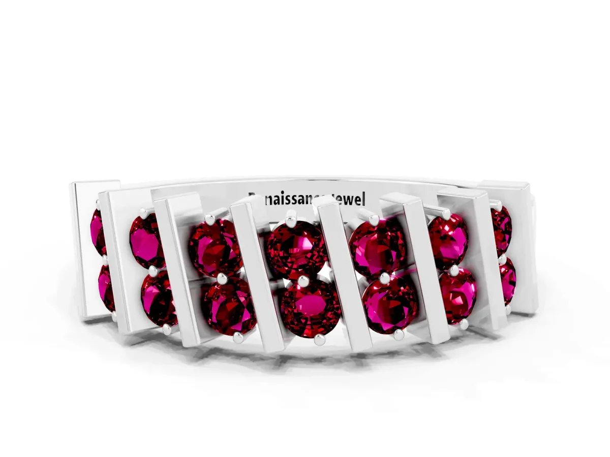Channel Set Round Garnet Anniversary Band with Vertical Prongs Silver