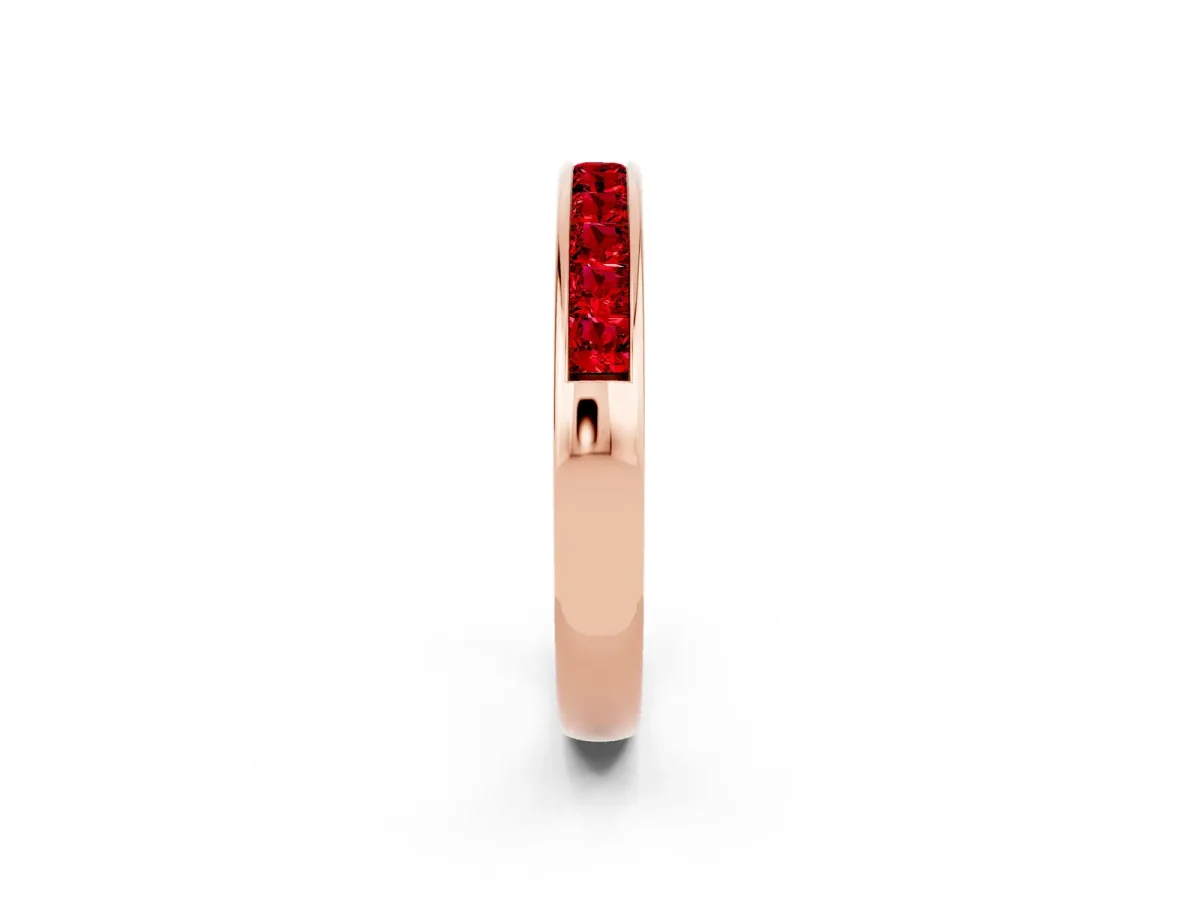 Channel Set Princess Cut Ruby Eternity Band Rose gold