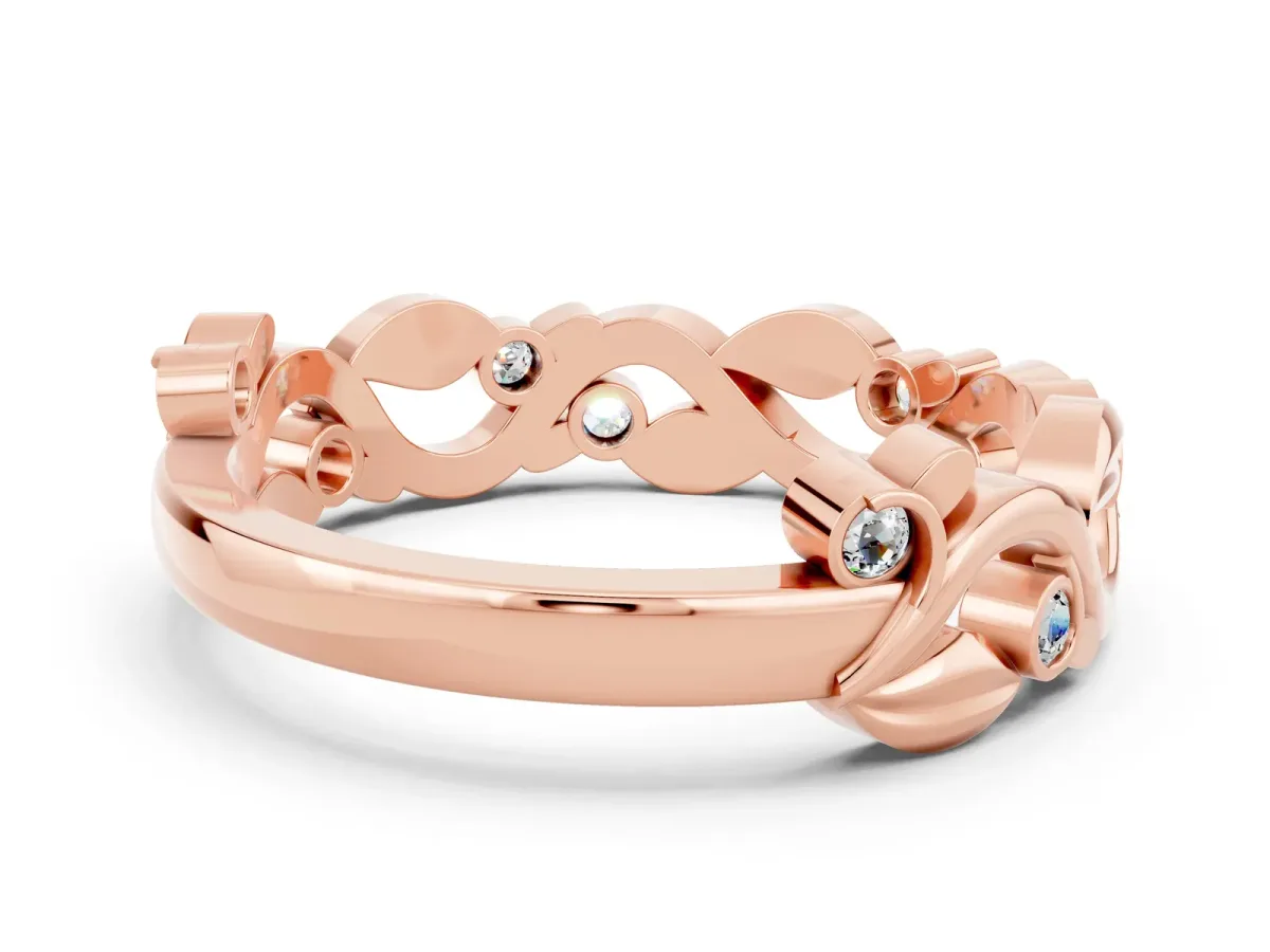 Round Moissanite Leaf Eternity Band with Bezel Setting Rose gold