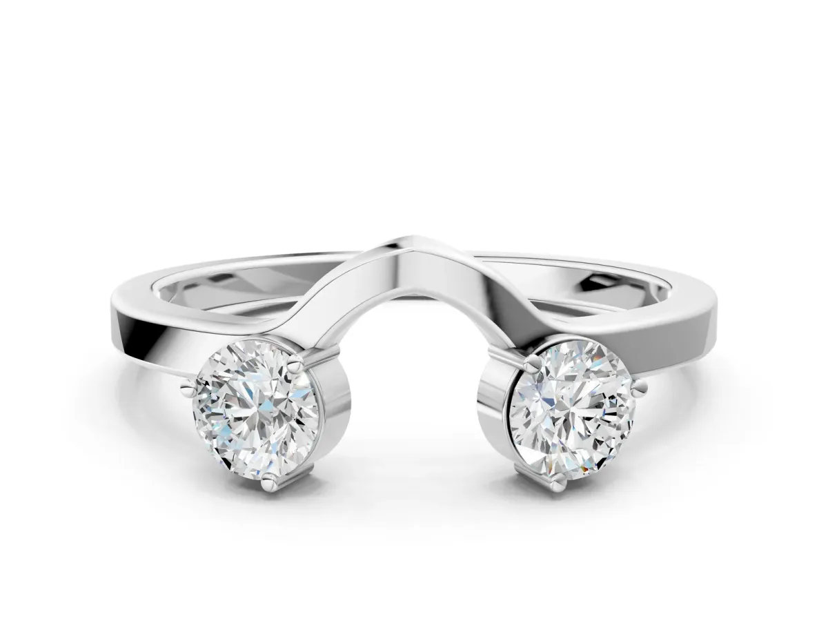 Dual Round Diamond Open Band Ring with Prong Setting White gold