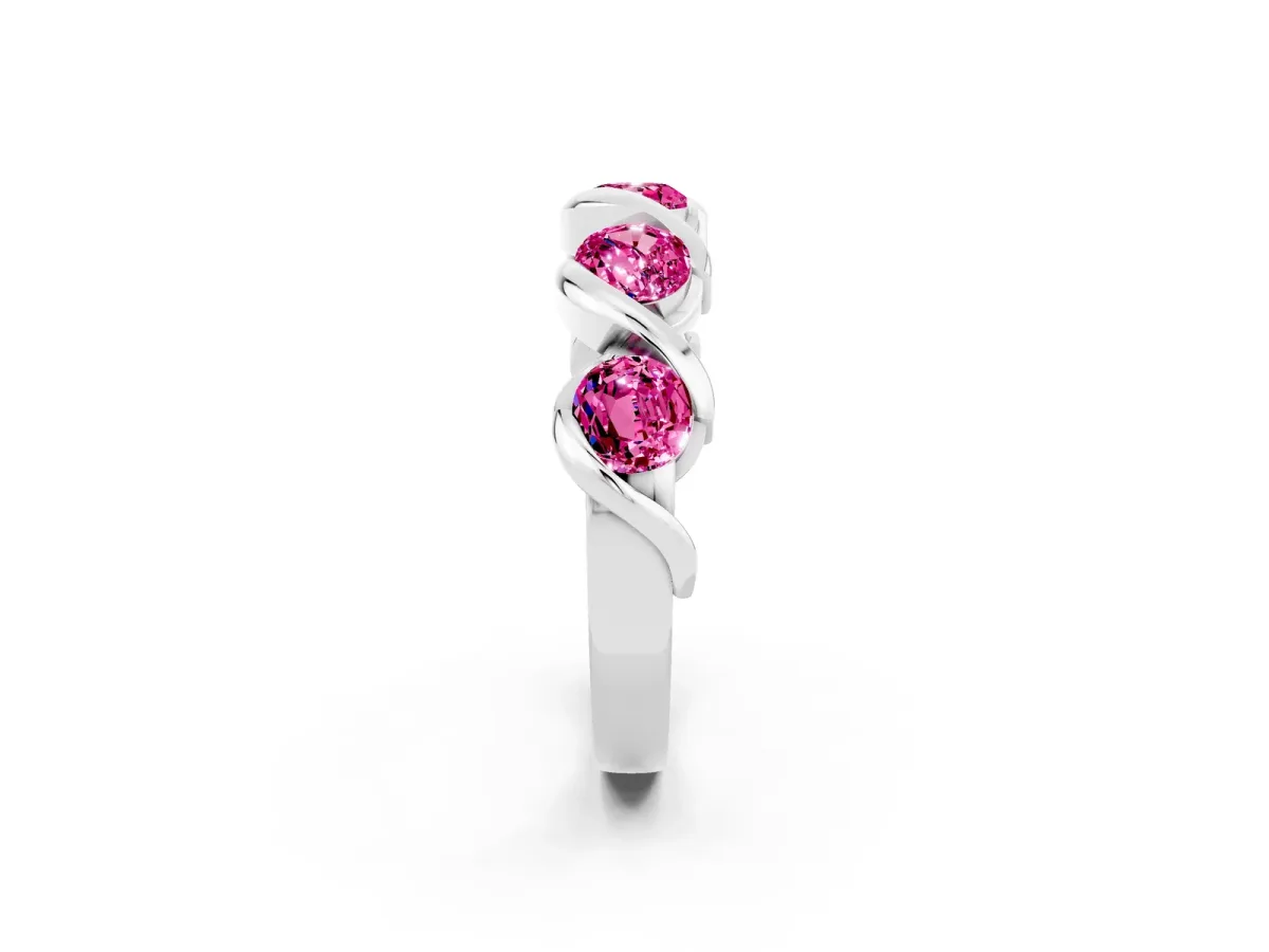 Round Pink Sapphire Wave Band with Channel Setting and Shared Prongs Platinum