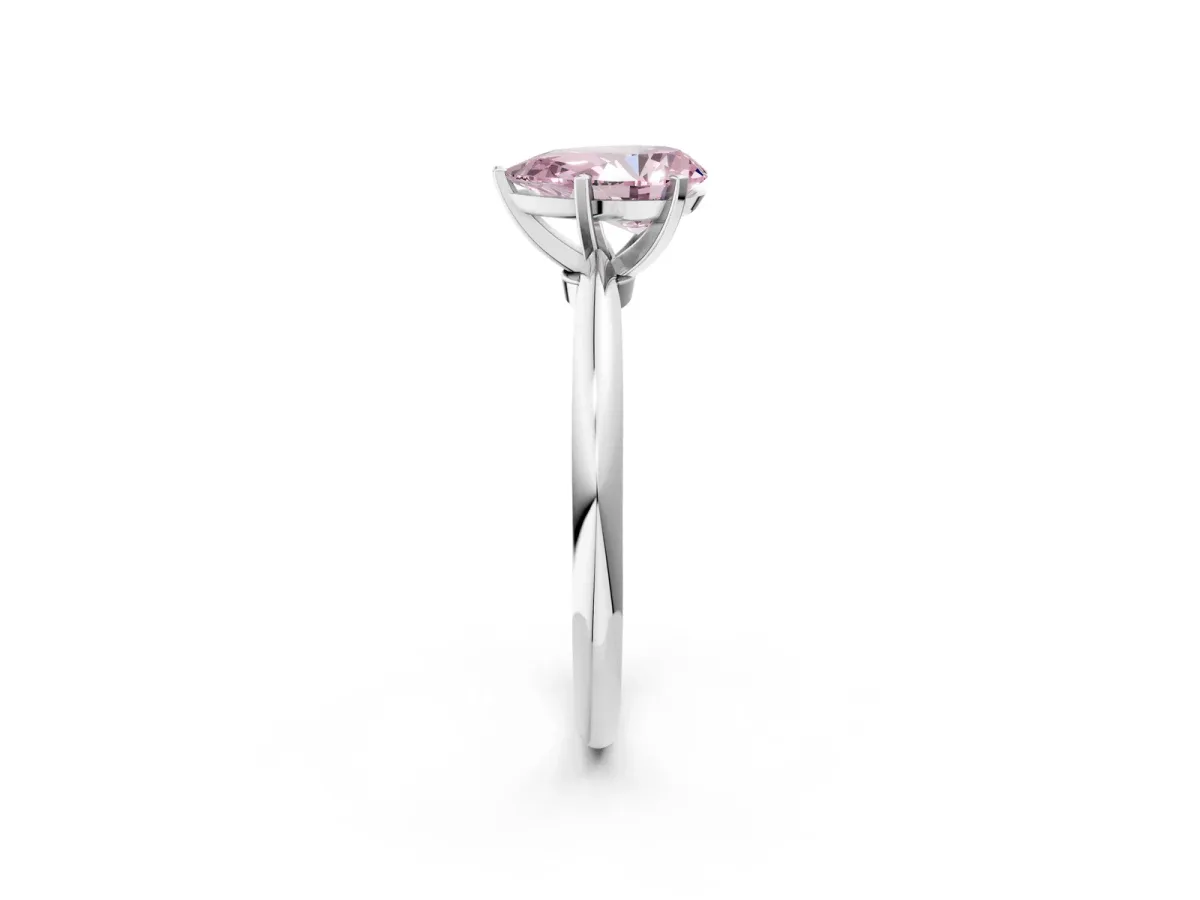 Fancy Pink Pear Cut Diamond Solitaire Ring with Six-Prong Setting and Classic Band Silver