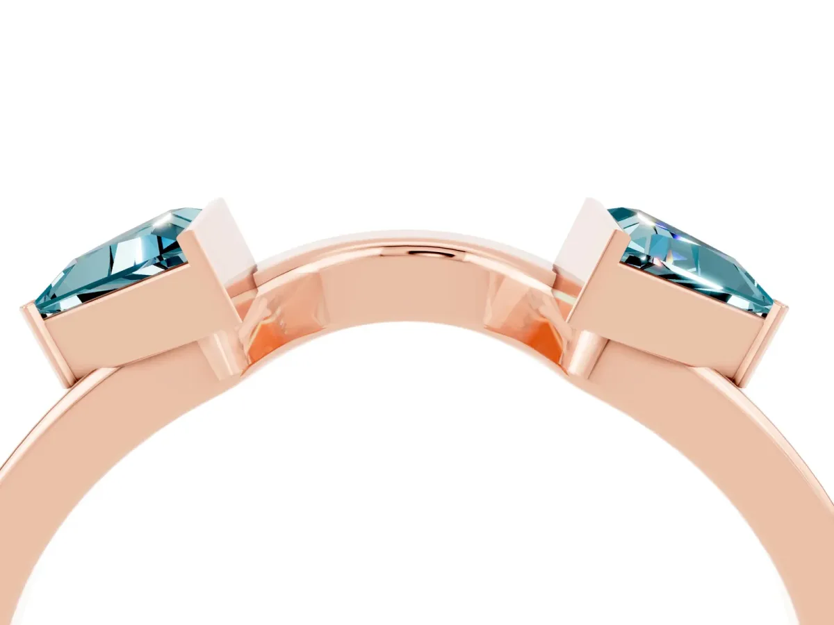 Trillion Blue Topaz Open Band Ring with Bezel Setting Rose gold