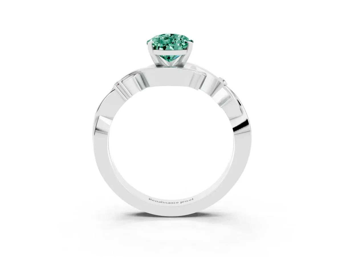 Pear Cut Green Sapphire Solitaire Ring with Twisted Band and Prong Setting Silver