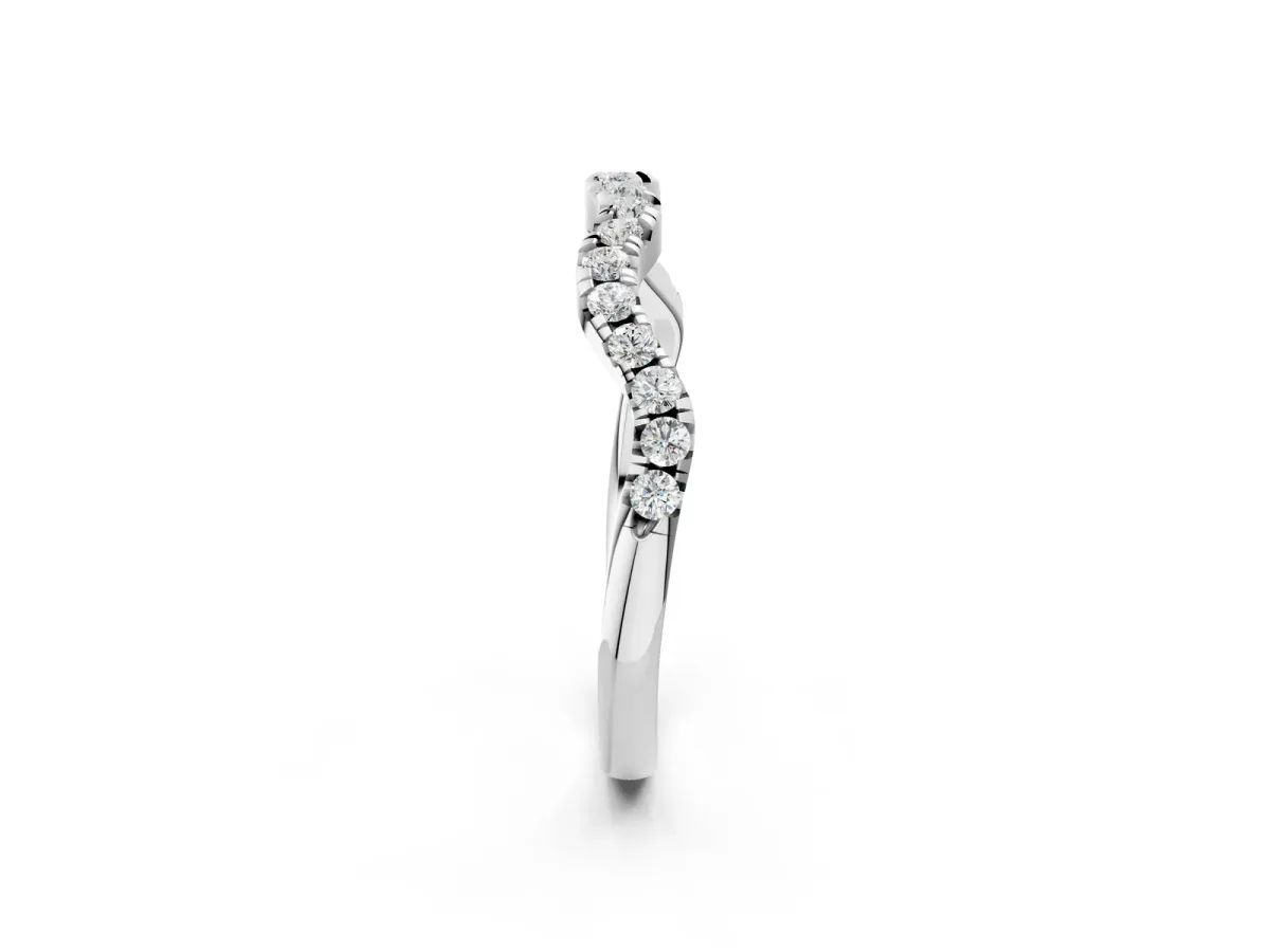 Round Diamond Scalloped Pavé Wedding Band with Shared Prong Setting White gold
