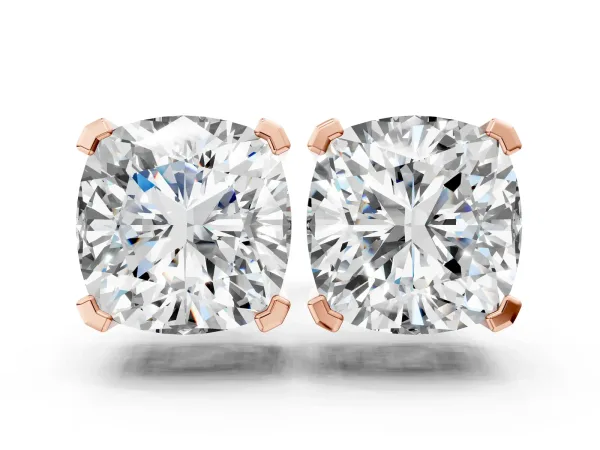 Cushion Cut Diamond Stud Earrings Rose gold
