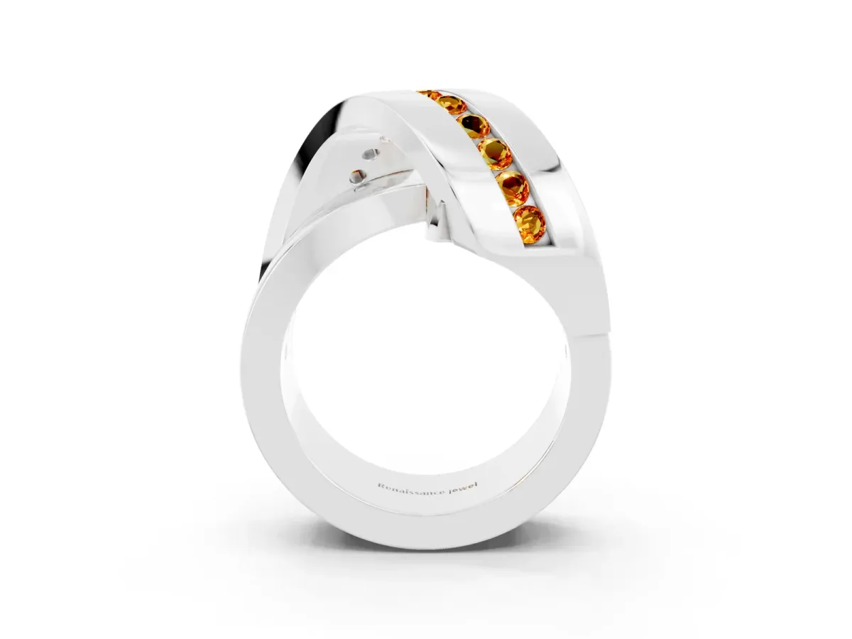 Pavé Round Citrine Crossover Band with Channel Setting White gold