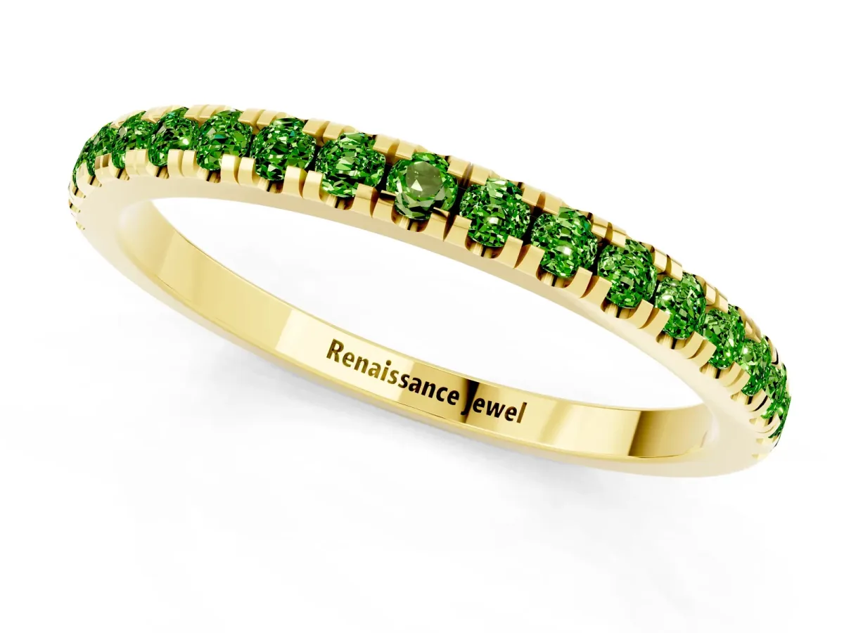 Pavé Round Peridot Half Eternity Band with Shared Prong Setting Yellow gold