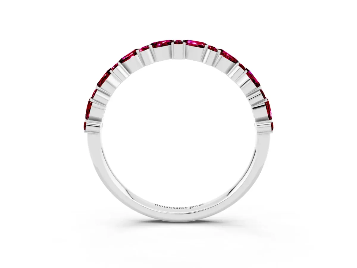 Pear and Round Garnet Wedding Band Platinum