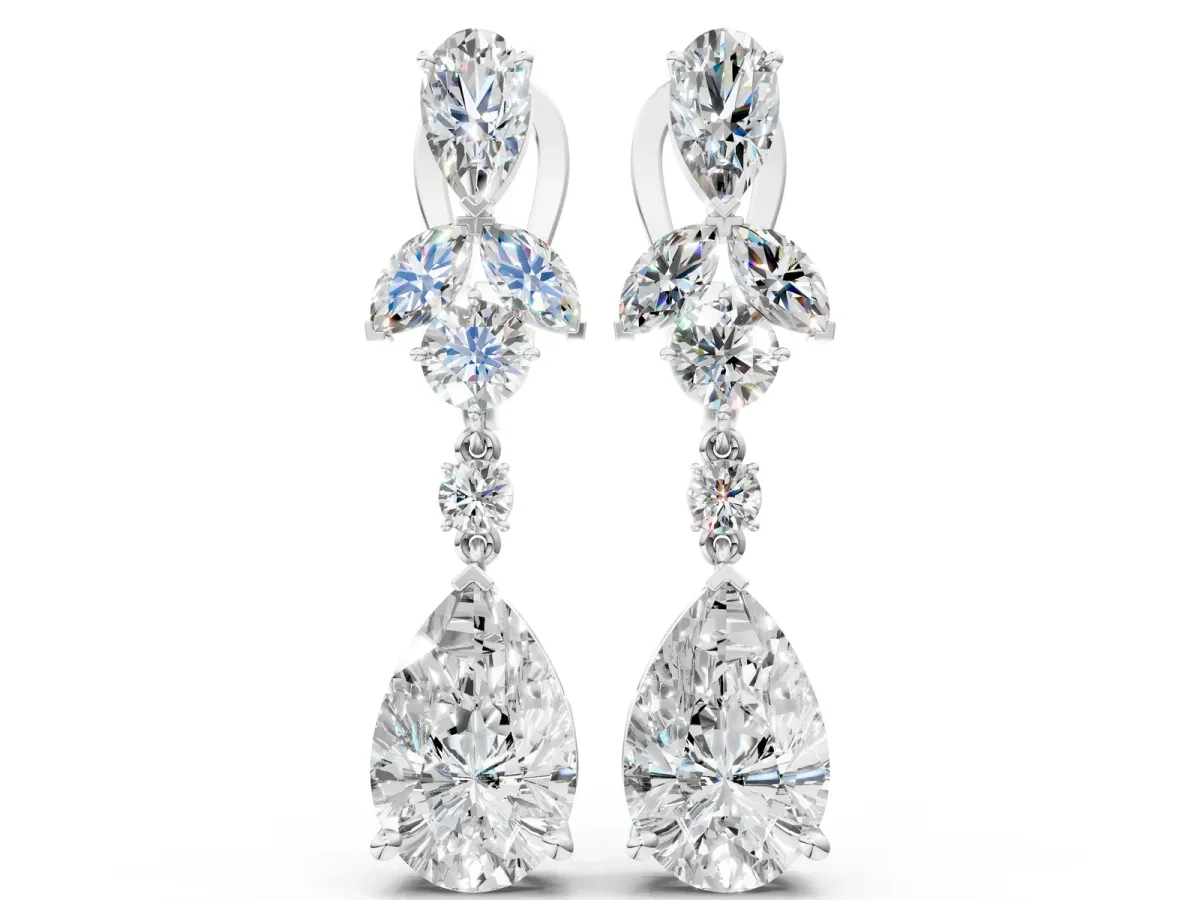 Pear, Marquise and Round Diamond Vancouver Drop Earrings Silver