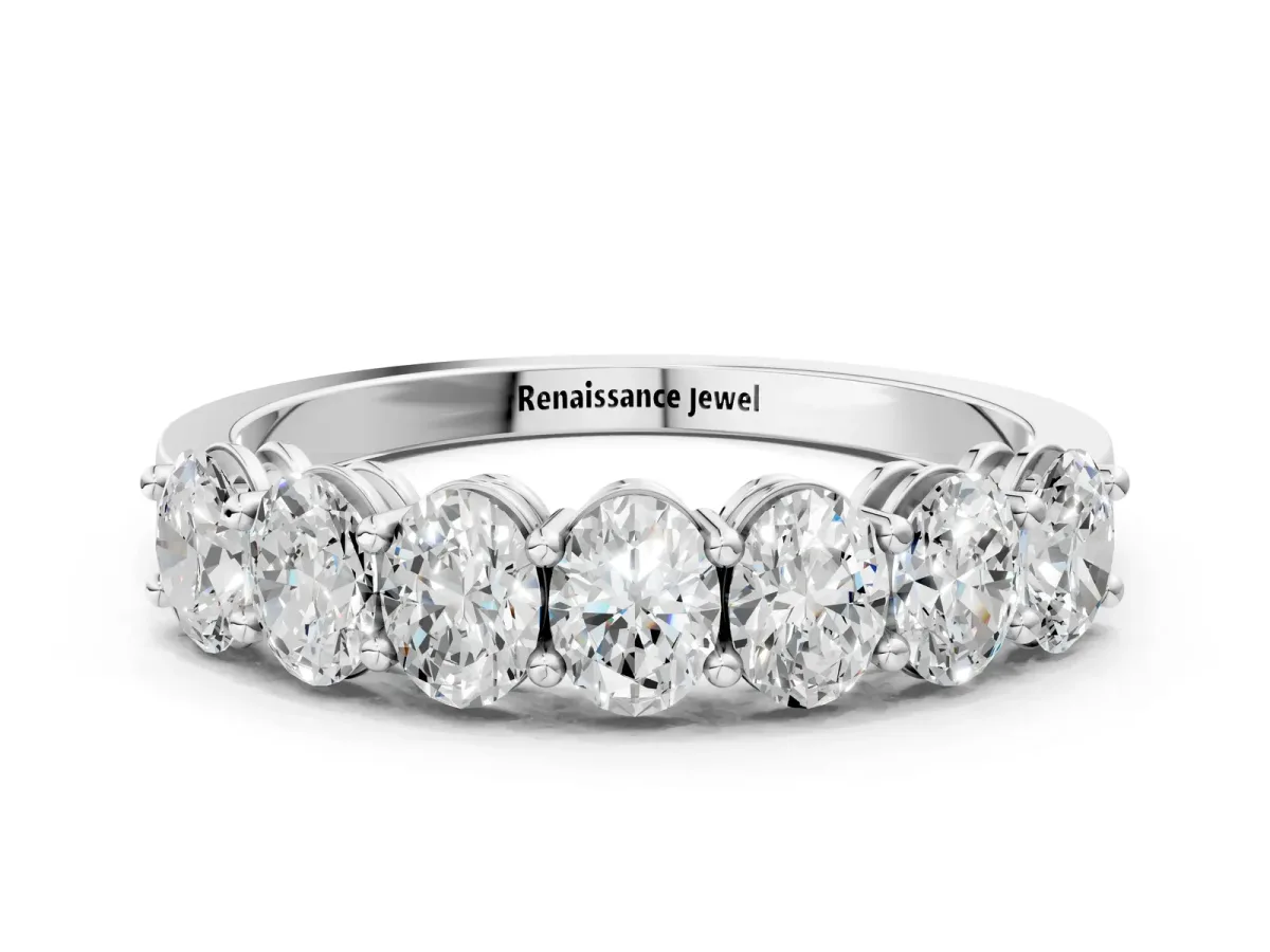 Oval Diamond Shared Prong Eternity Band Silver