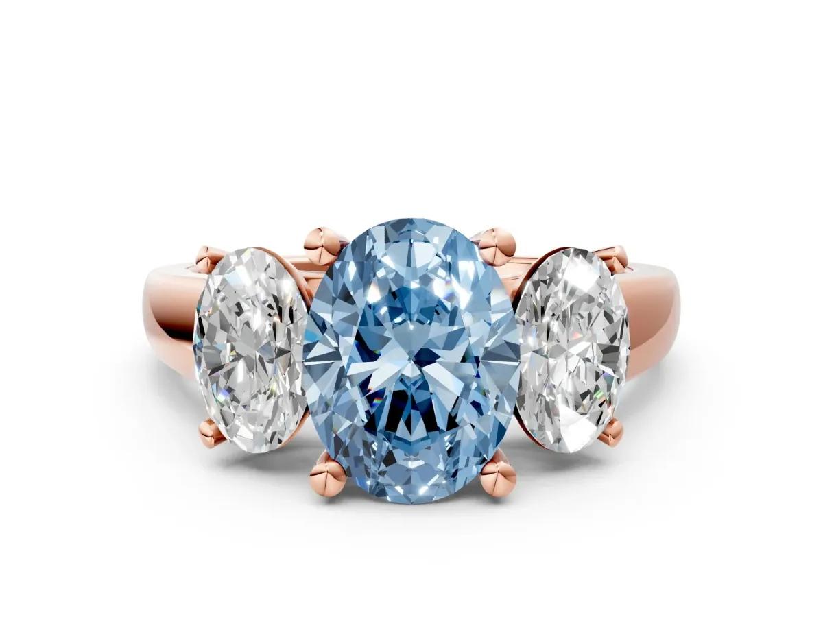 Fancy Blue Three-Stone Oval Cut Cut Solitaire Ring with Classic Prong Setting Rose gold
