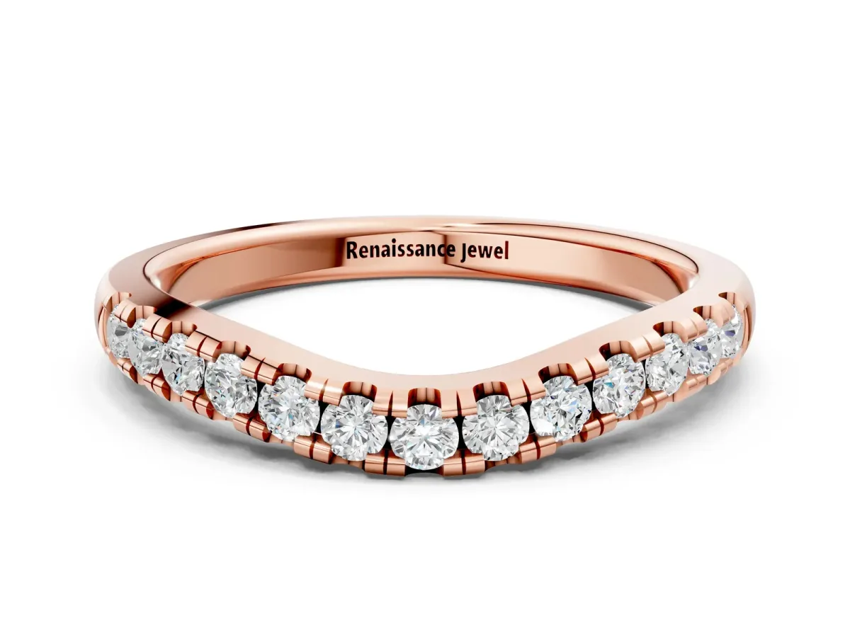 Pavé Set Round Diamond Curved Band with Shared Prong Setting Rose gold