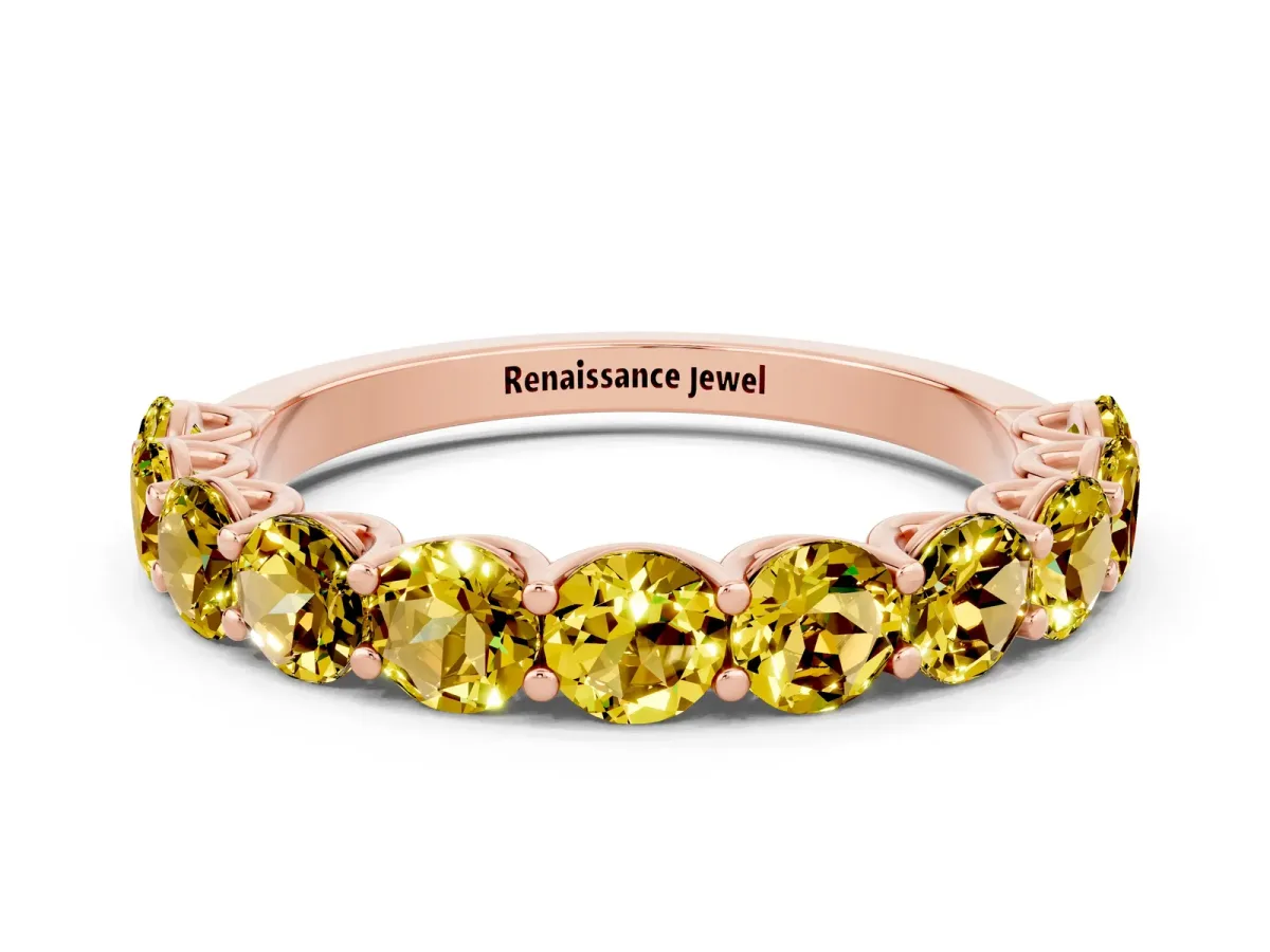 Round Yellow Sapphire Shared Prong Eternity Band Rose gold