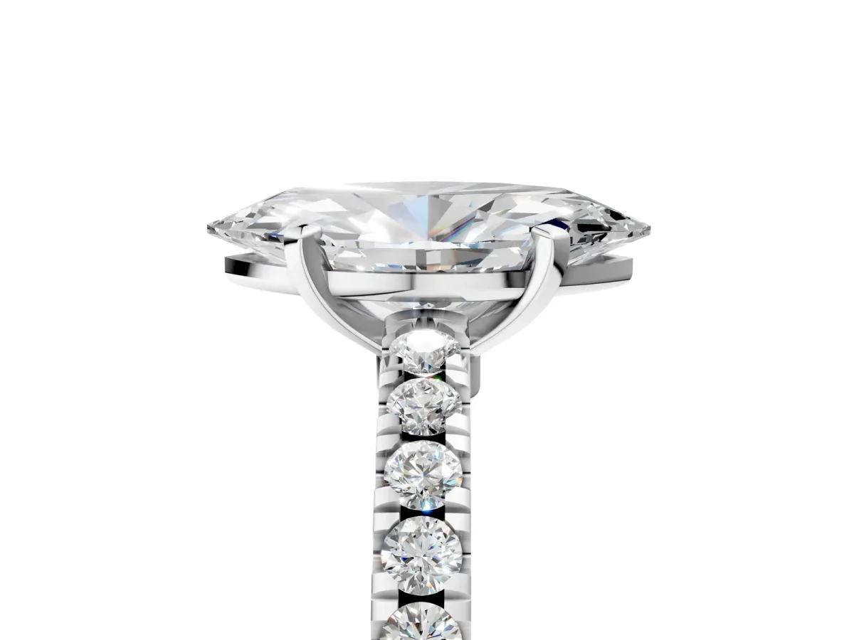 Marquise Cut Solitaire Diamond with Pavé Band and Four-Prong Setting Silver