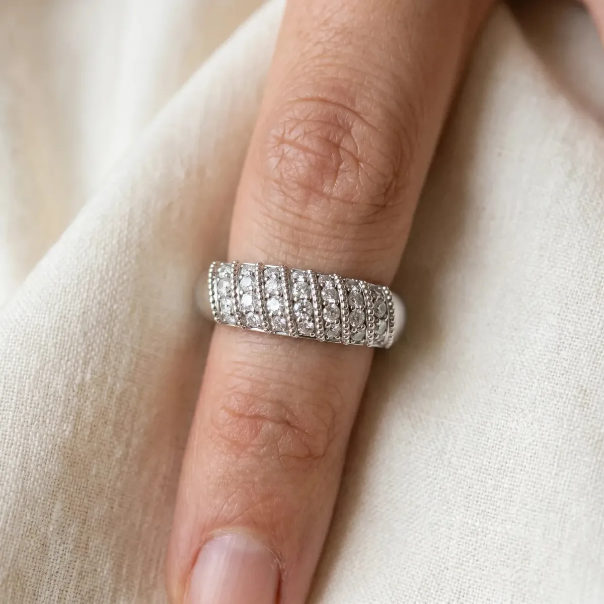 Channel Set Round Diamond Dome Band White gold