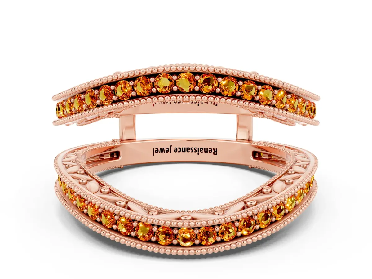 Round Citrine Milgrain Eternity Band with Channel Setting Rose gold