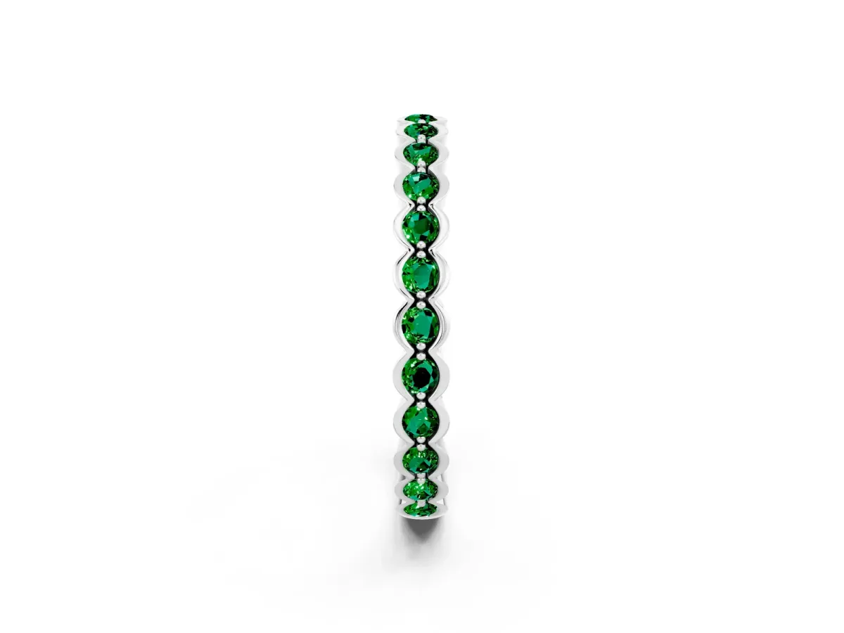 Round Emerald Bezel Set Eternity Band White gold