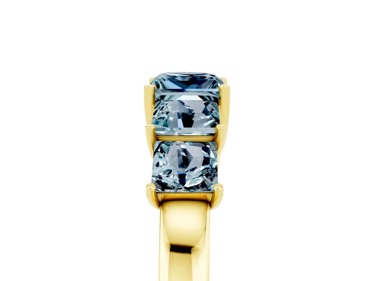 Princess Cut Five-Stone Aquamarine Ring with Classic Prong Setting Yellow gold