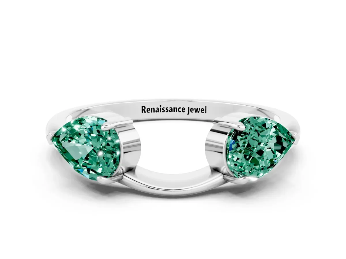 Two-Stone Pear Green Sapphire Bypass Ring with Prong Setting Platinum