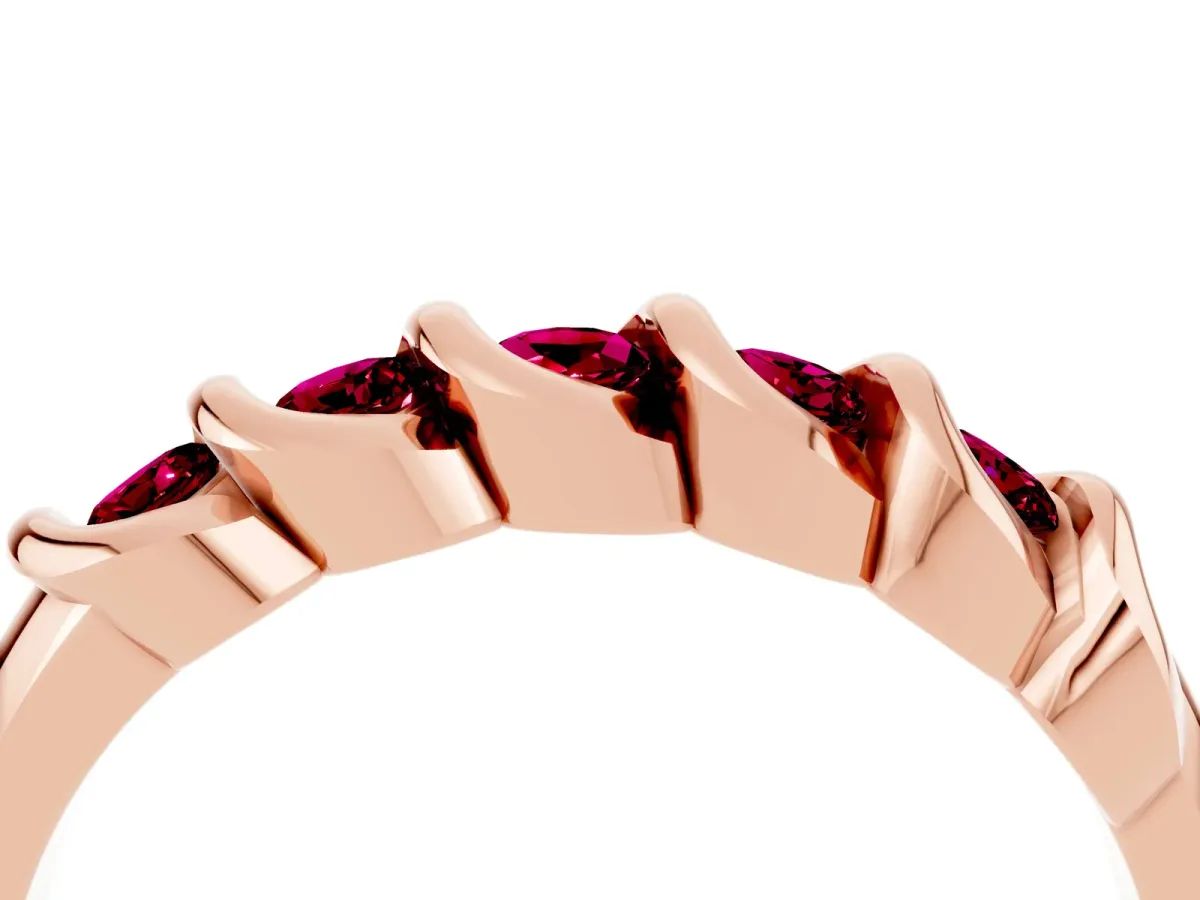 Round Garnet Eternity Band with Twist Prong Setting Rose gold