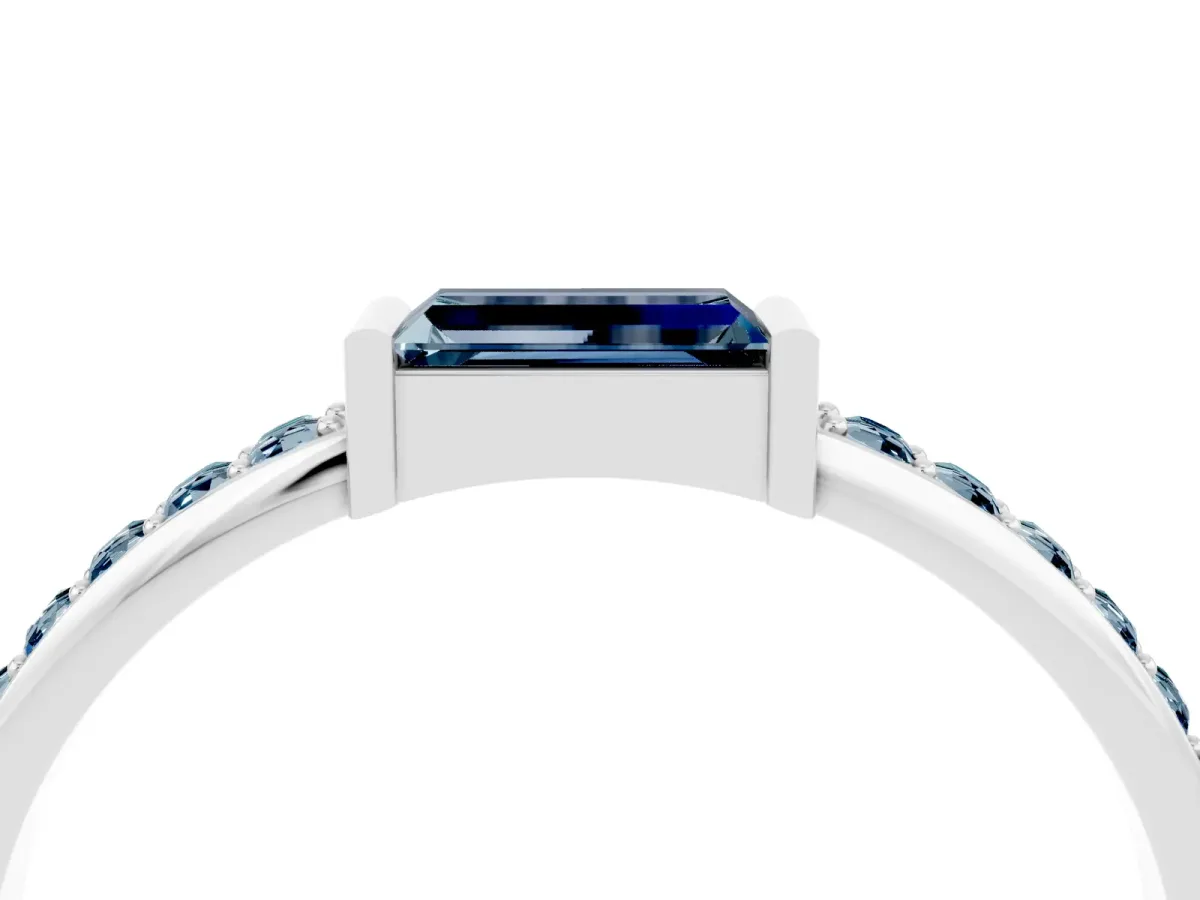 Baguette Aquamarine Pavé Band with Bar Setting Silver
