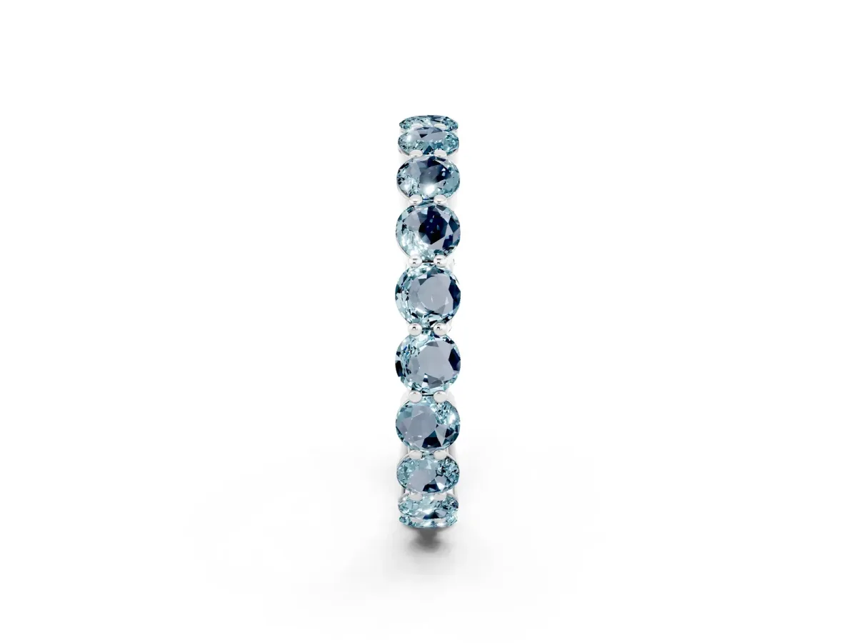 Round Aquamarine Eternity Band with U-Prong Setting Platinum