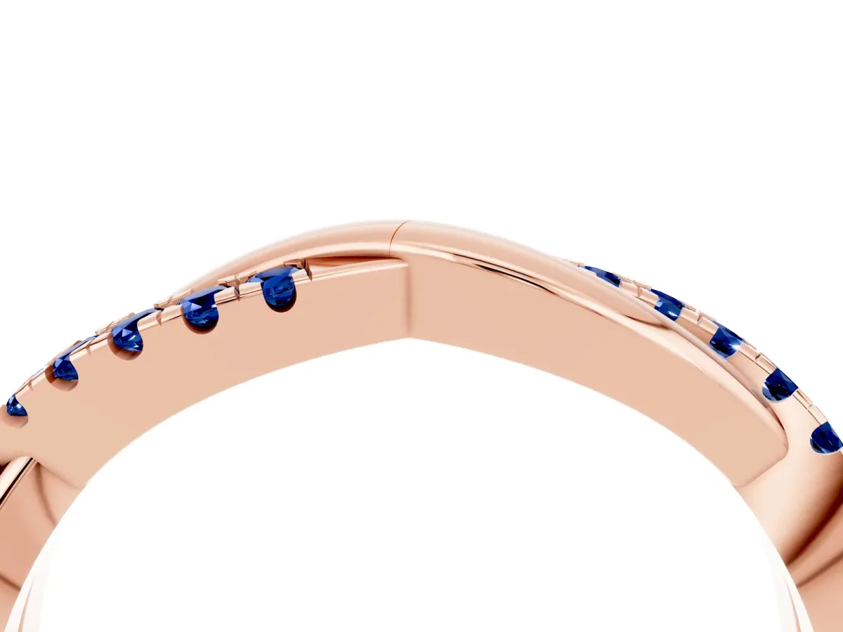 Round Blue Sapphire Twisted Infinity Band with Prong Setting Rose gold