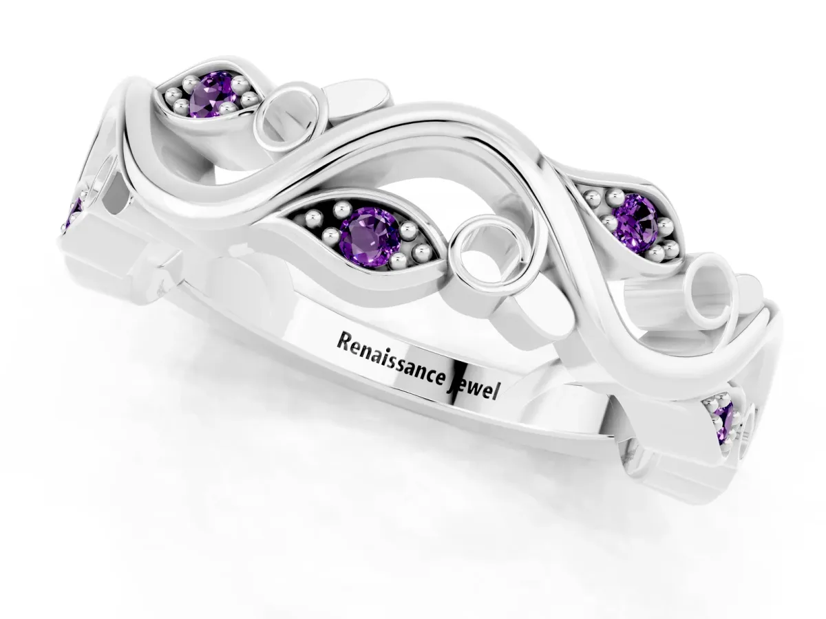 Marquise Amethyst Vine Eternity Band with Bezel Setting Silver
