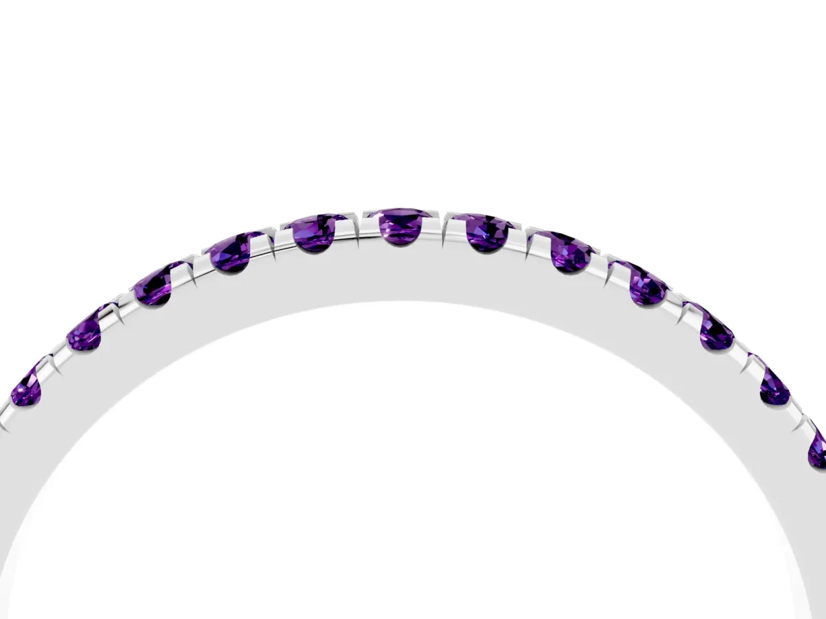 Pavé Round Amethyst Half Eternity Band with Shared Prong Setting Silver