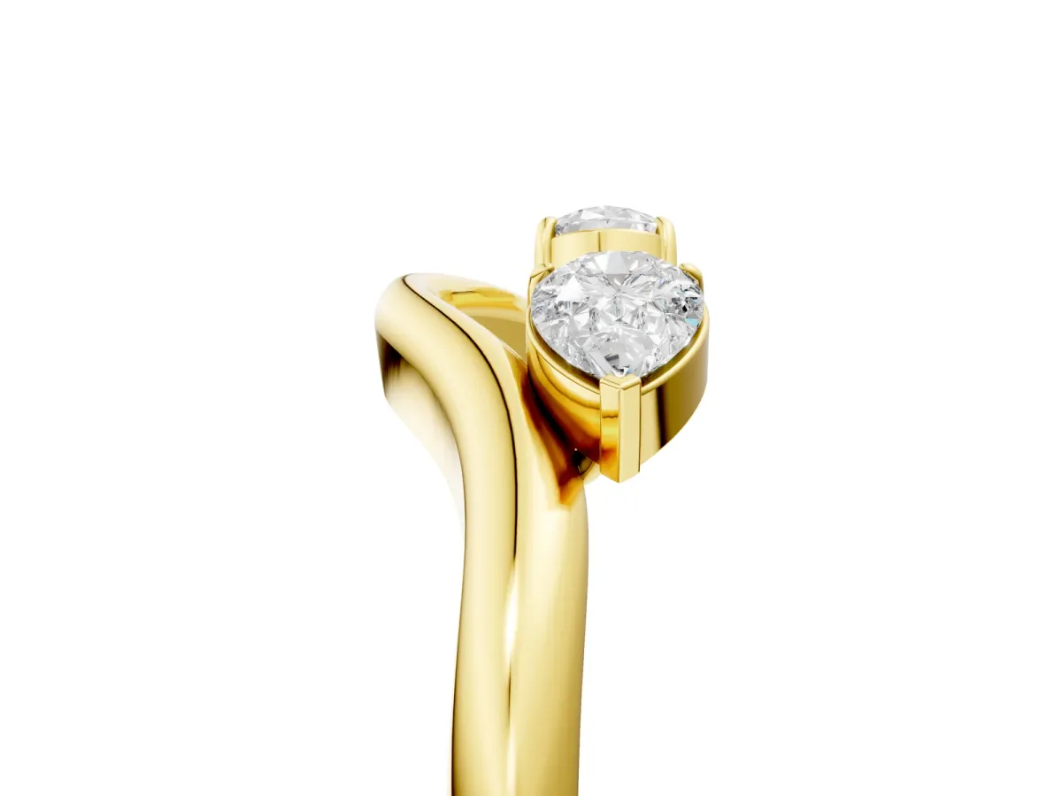 Pear Cut Diamond Two-Stone Open Band Ring with Prong Setting Yellow gold