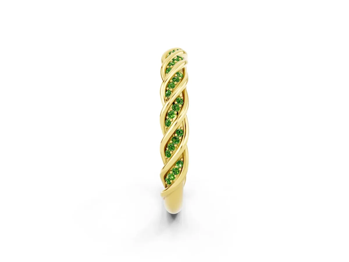 Twisted Pavé Round Peridot Eternity Band with Shared Prong Setting Yellow gold