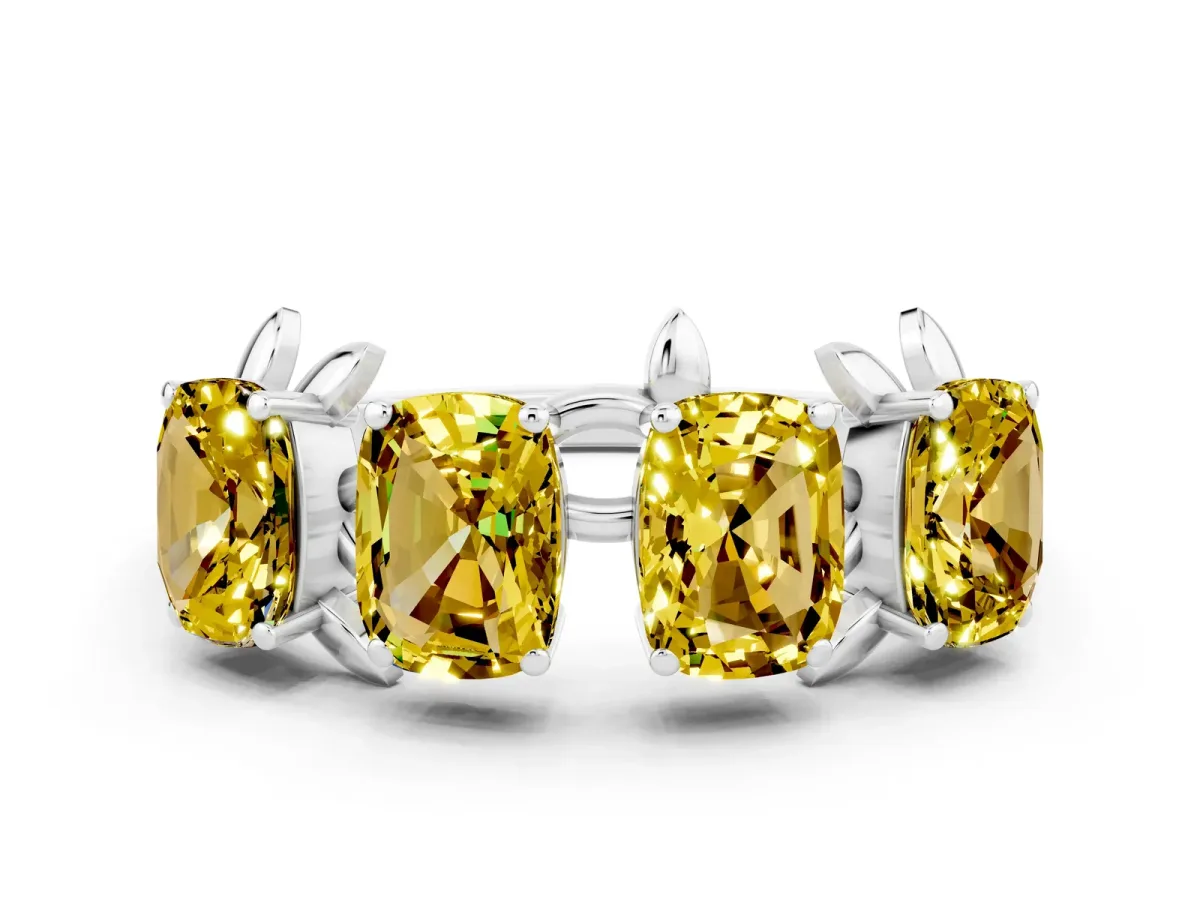 Emerald Cut Yellow Sapphire Prong-Set Half Eternity Band Silver