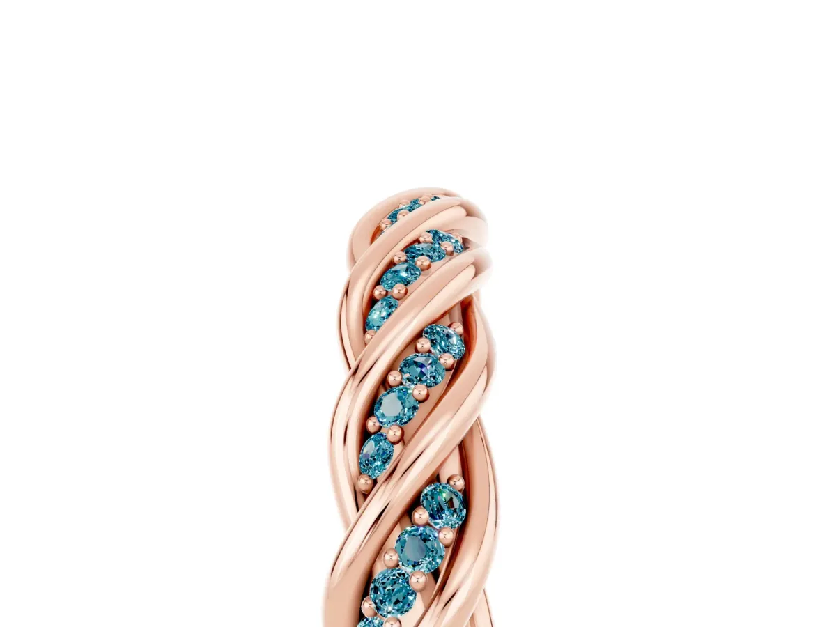 Twisted Pavé Round Blue Topaz Eternity Band with Shared Prong Setting Rose gold
