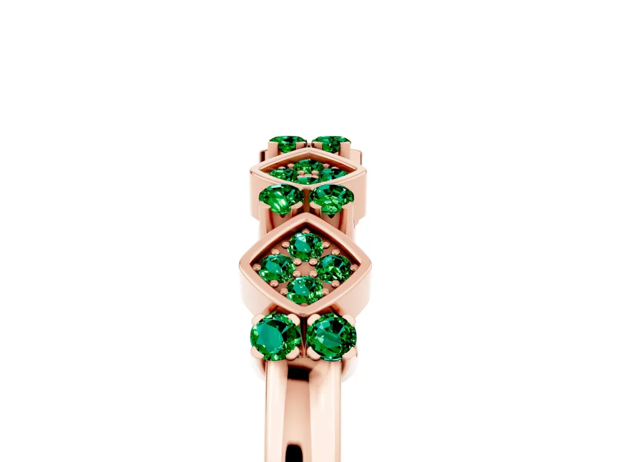 Pavé Cushion Emerald Cluster Eternity Band with Prong Setting Rose gold