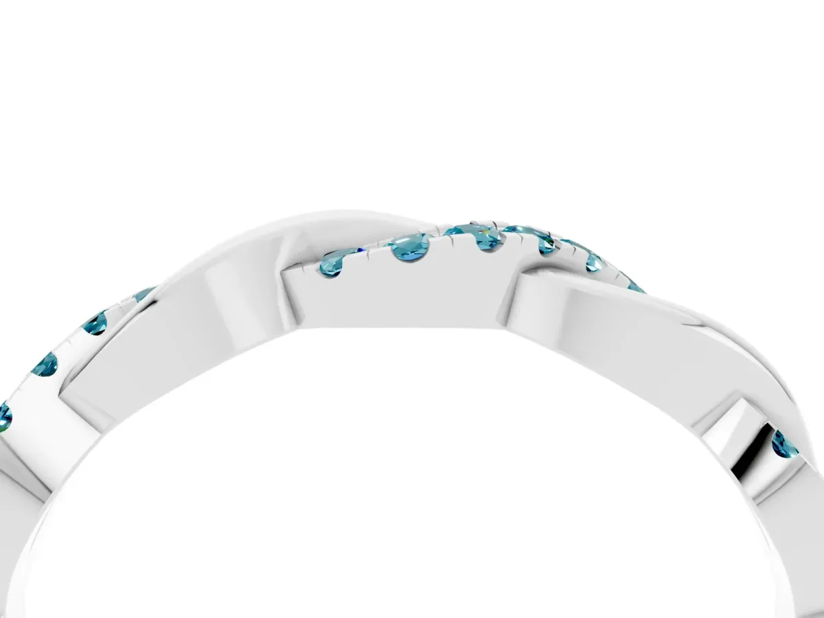 Round Blue Topaz Twist Eternity Band with Pavé Setting Platinum