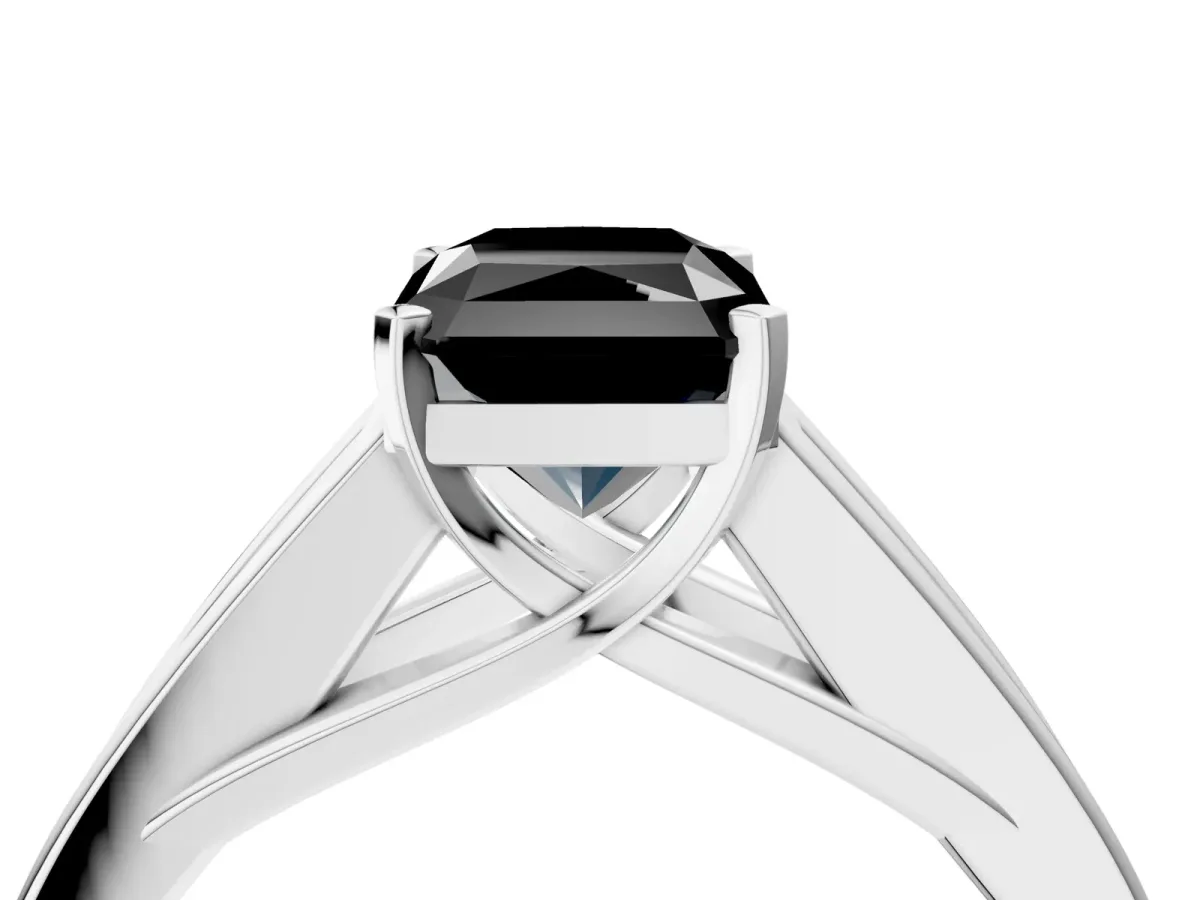 Fancy Black Radiant Cut Cut Channel Set Solitaire Ring with Four-Prong Setting Platinum