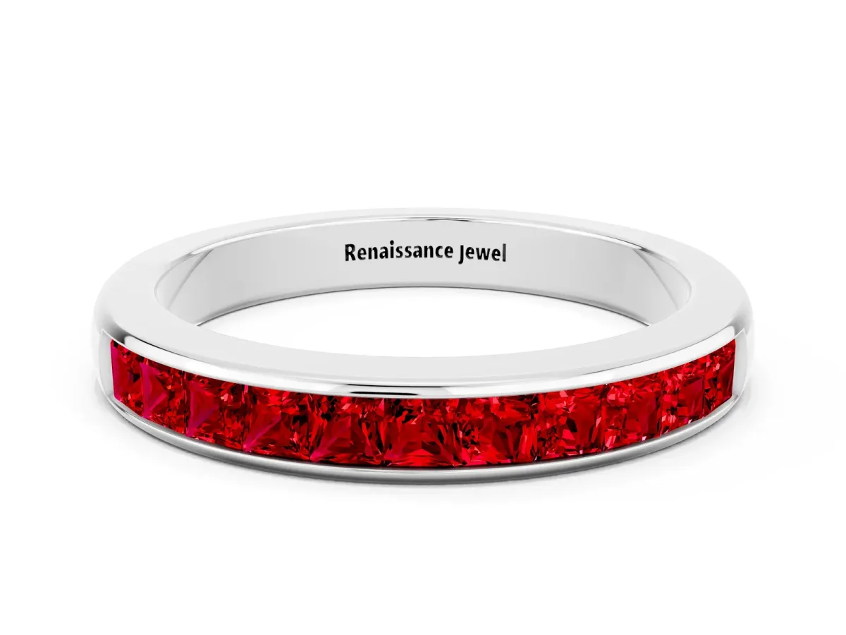 Channel Set Princess Cut Ruby Eternity Band Platinum