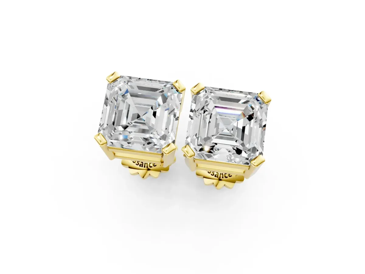 Asscher Cut Diamond Stud Earrings Yellow gold