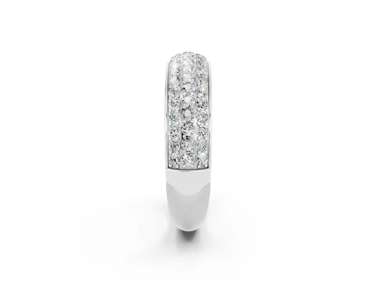 Three-Row Round Moissanite Eternity Band with Shared Prong Setting White gold