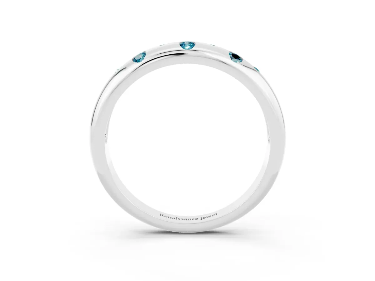 Round Blue Topaz Flush-Set Comfort Fit Band Silver