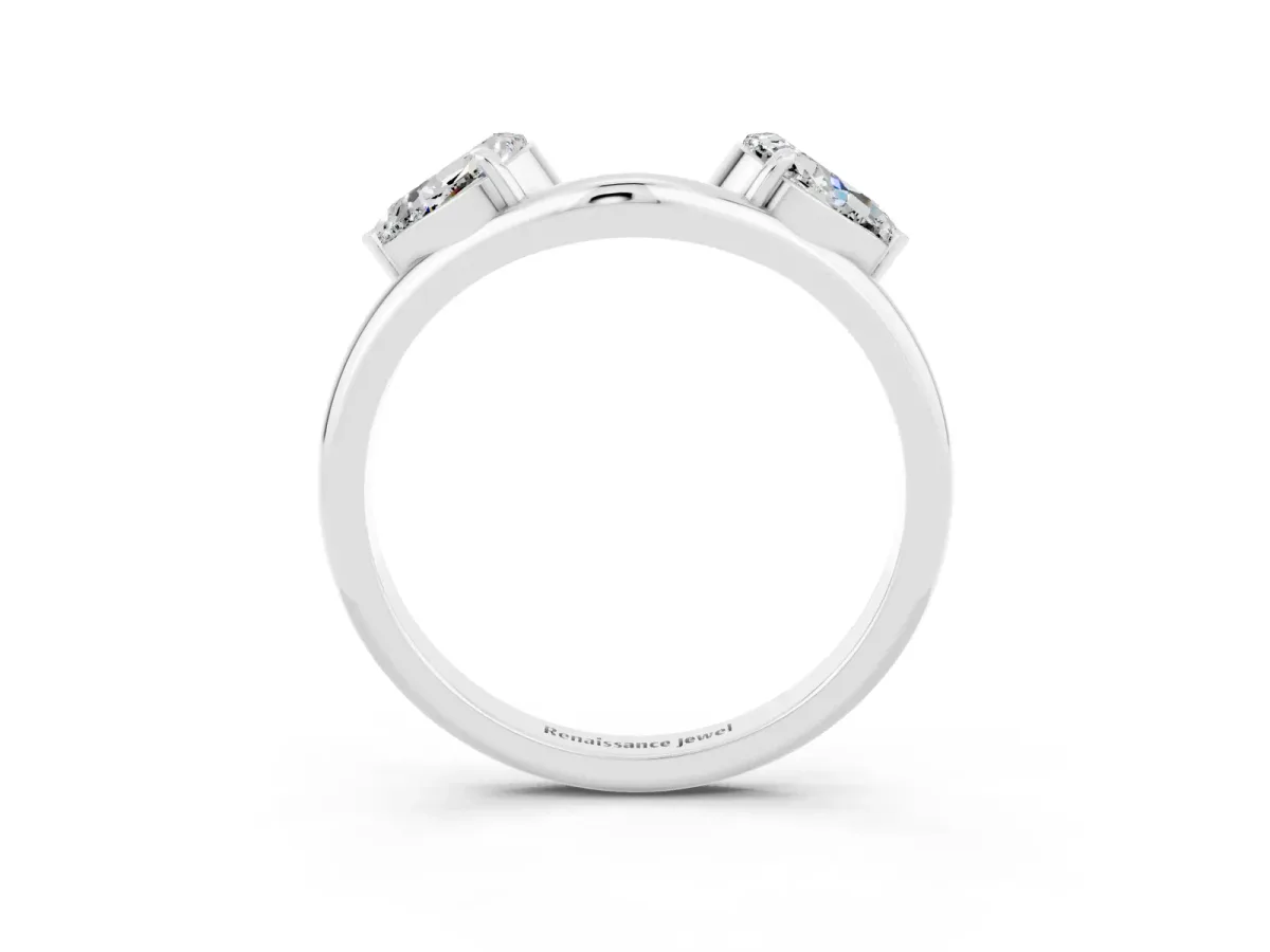 Two-Stone Pear Moissanite Bypass Ring with Prong Setting White gold