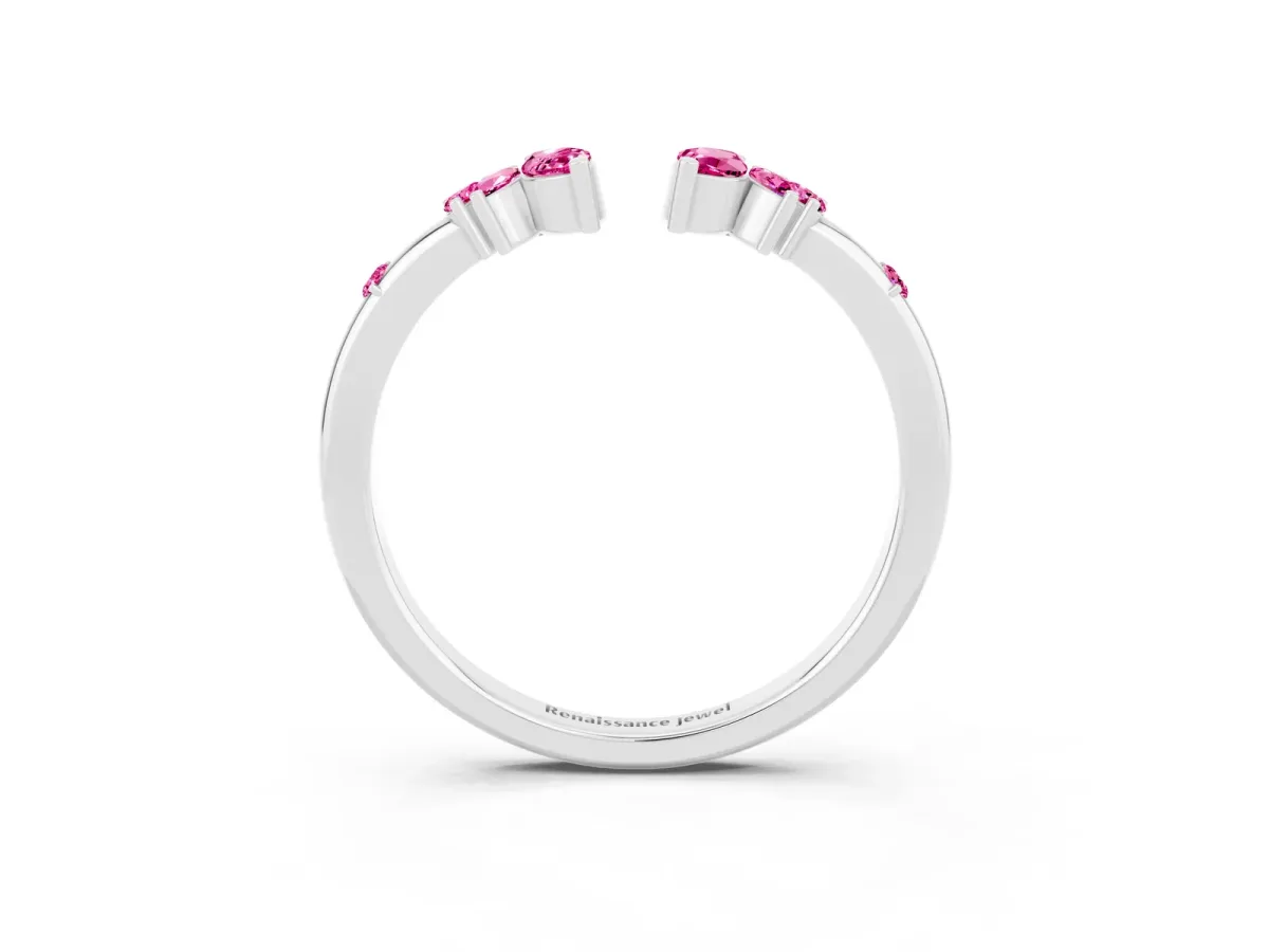 Open Marquise Cluster Pink Sapphire Band with Prong Setting White gold