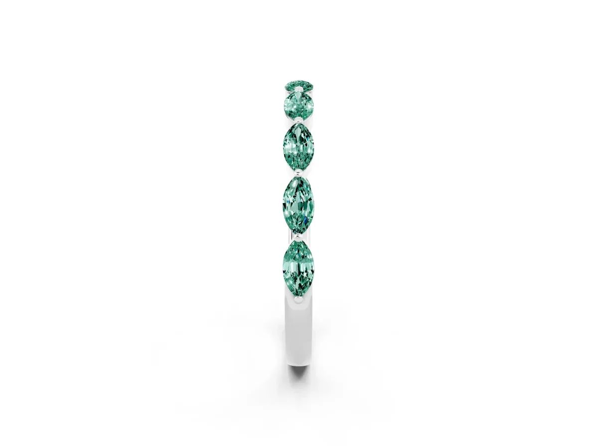 Marquise Green Sapphire Half Eternity Band with Prong Setting Platinum