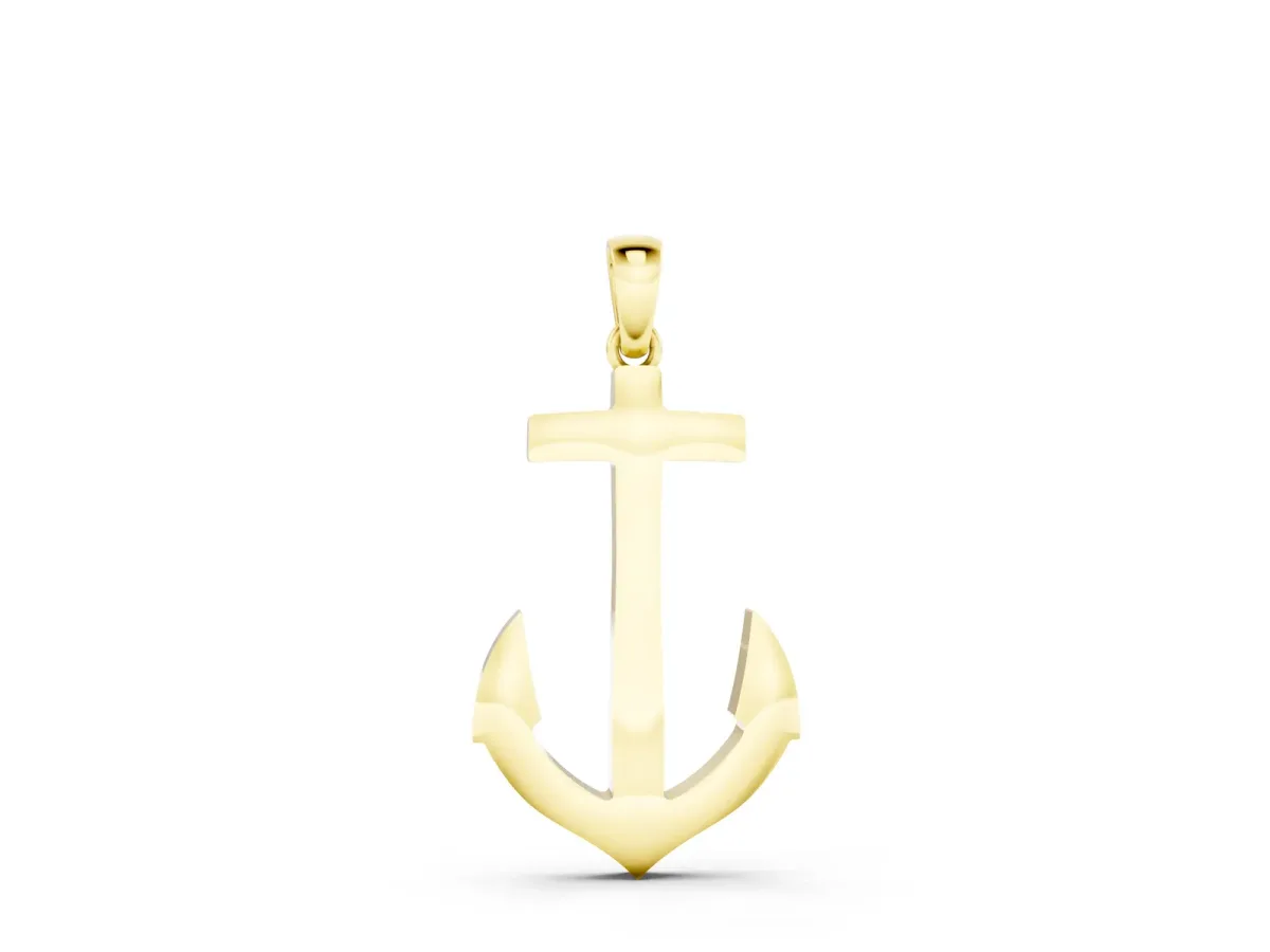 Silver Anchor Pendant with Round Diamond Bezel Setting Yellow gold
