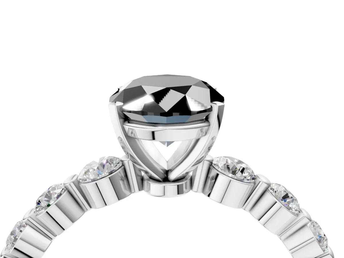 Fancy Black Oval Cut Solitaire Diamond Ring with Pave Band and Four-Prong Setting Platinum