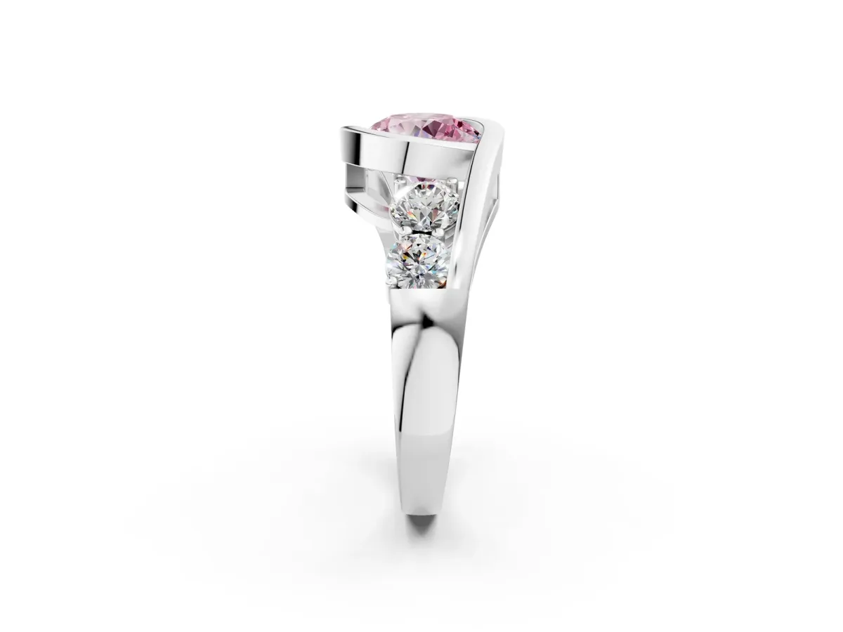 Fancy Pink Bezel Set Round Cut Diamond Bypass Ring with Round Accents Platinum