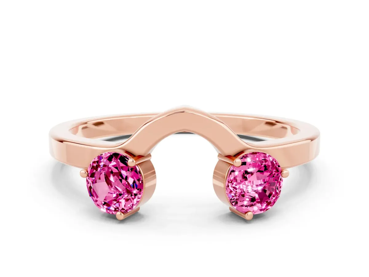 Dual Round Pink Sapphire Open Band Ring with Prong Setting Rose gold