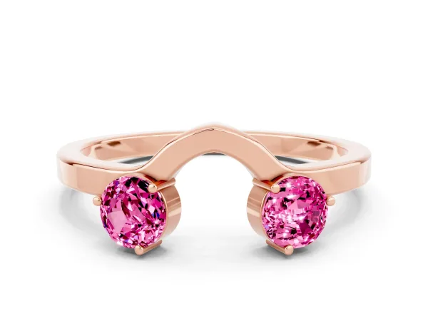 Dual Round Pink Sapphire Open Band Ring with Prong Setting Rose gold